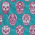 Nepalese Lokta- Pink and White Sugar Skulls on Turquoise 20x30" Sheet