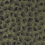 Nepalese Lokta- "Cover Flower" Black Ginkgo on Olive 20x30" Sheet