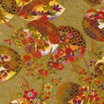 **NEW!** Chiyogami- Yusenshi Floral Fans on Metallic Gold 19x25" Sheet