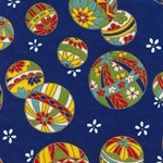 **NEW!** Chiyogami- Yusenshi Temari Balls on Blue with White Flowers 19x25" Sheet