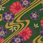 Japanese Yusenshi Purple and Red Flowers on Green Rivers 19x25" Sheet