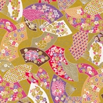 Japanese Yusenshi- Floral Fans on Metallic Gold 19x25" Sheet