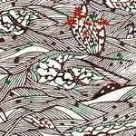 Katazome-shi Paper- Brown and Red Waves & Flora 18x24" sheet