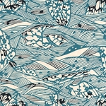 Katazome-shi Paper- Indigo Blue Waves and Trees 18x24" sheet