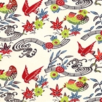 Katazome-shi Paper- Birds in the Garden- Green, Burgundy, & Indigo 18x24" sheet