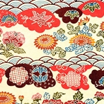 Katazome-shi Paper- Waves, Clouds, Flowers, and Leaves (Multicolor) 18x24" sheet