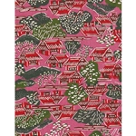 Katazome-Shi Paper- Red Village Scene with Green Trees 18x24" sheet