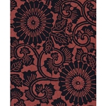 Katazome-Shi Paper-  Large Black Floral Pattern on Brown 18x24" sheet