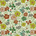 Katazome-Shi Paper- Flower Garden Pattern in Green, Red, Yellow, Orange, and Violet 18x24" sheet