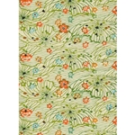 Katazome-Shi Paper- Floral Spray in Spring Green, Orange, and Blue Pattern 18x24" sheet