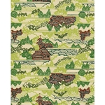 Katazome-Shi Paper- Feudal Village Scene with Green Trees and Waves Pattern 18x24" Sheet