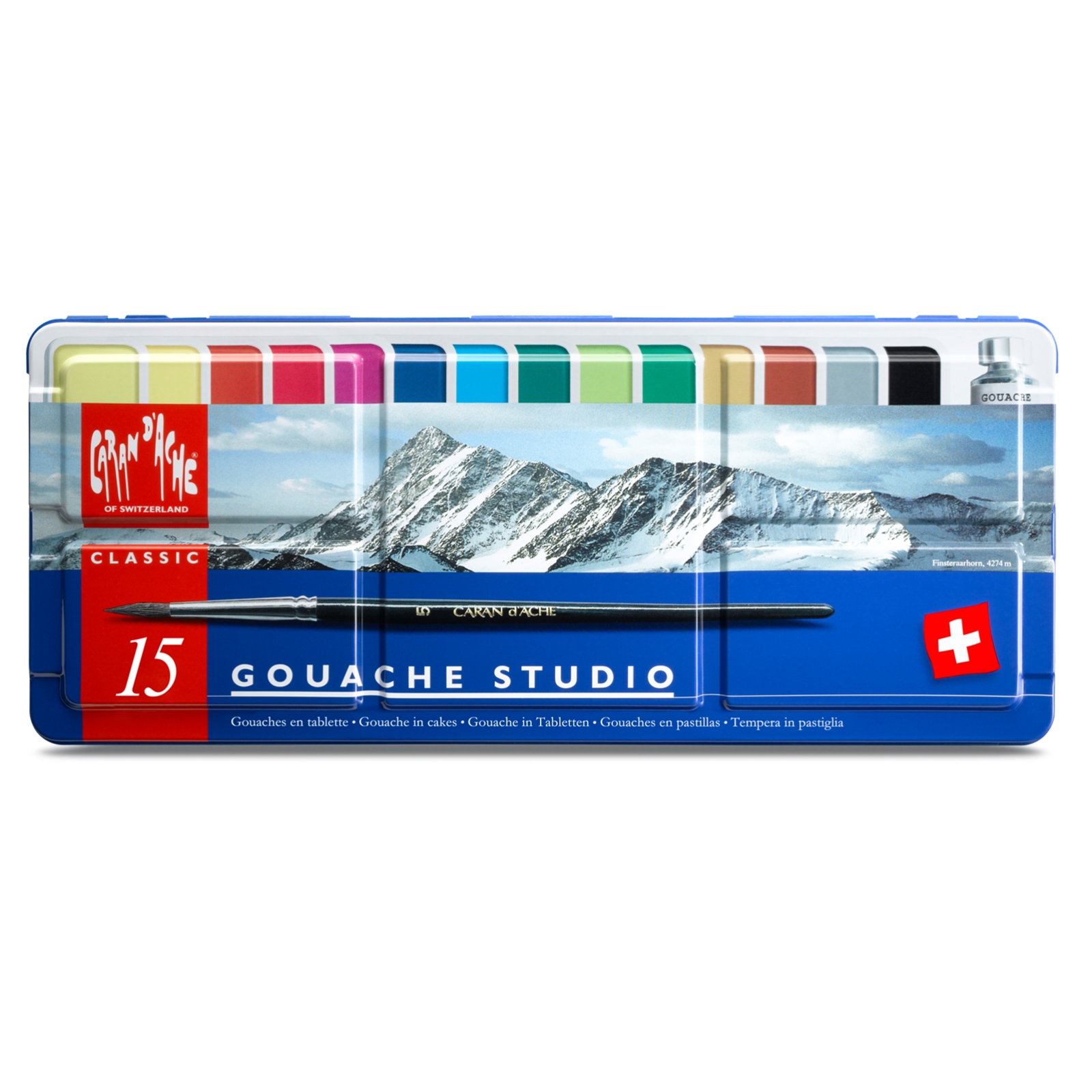 CARAN D'ACHE Gouache Studio aquarelle 1000.315 14 couleurs, 1xblanc +  pinceau - Ecomedia AG